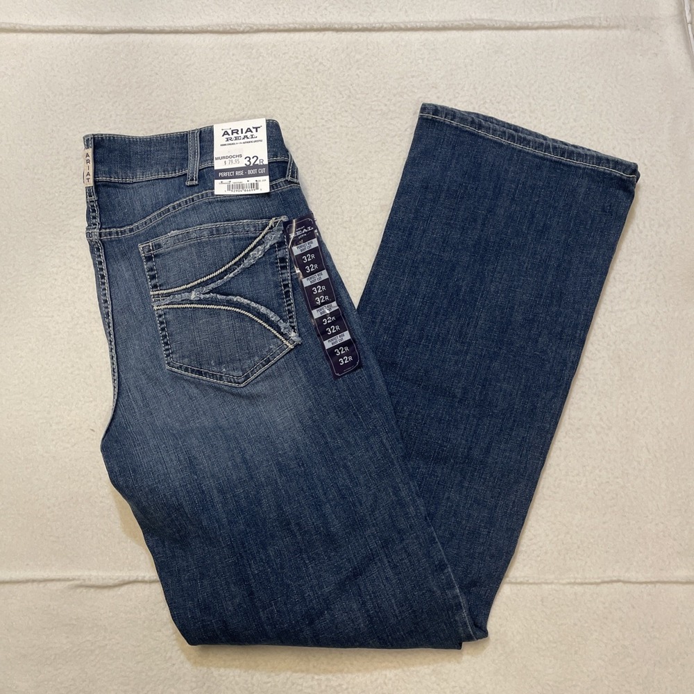 Ariat Boot Cut Jeans Womens Size 32R Blue NWT Pants Perfect Rise Embroidered